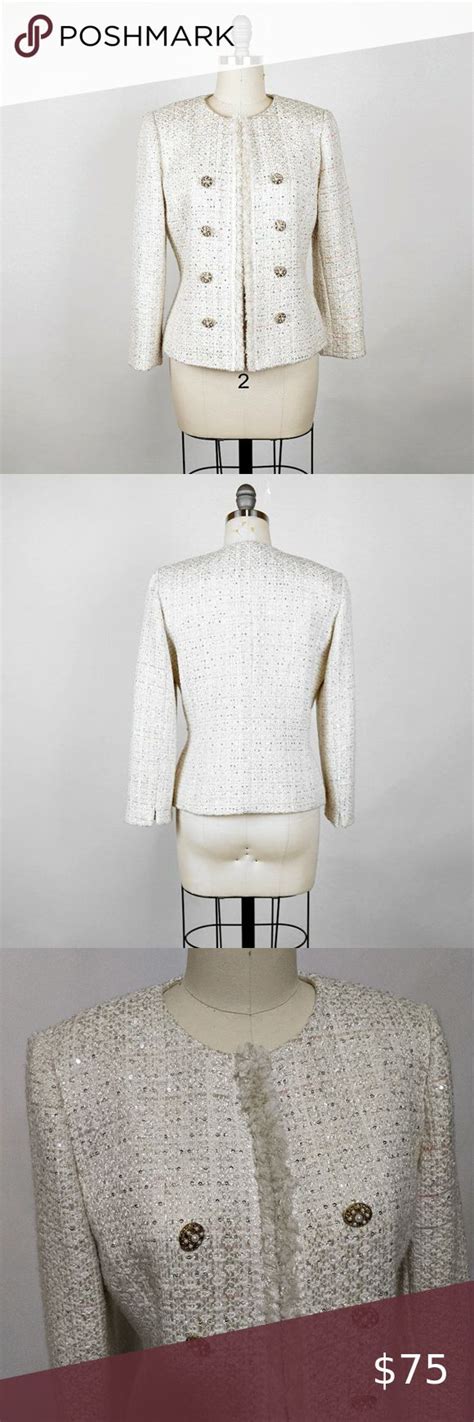 Tahari ASL Tweed Boucle Sequin Metallic Jacket 4 Metallic Jacket