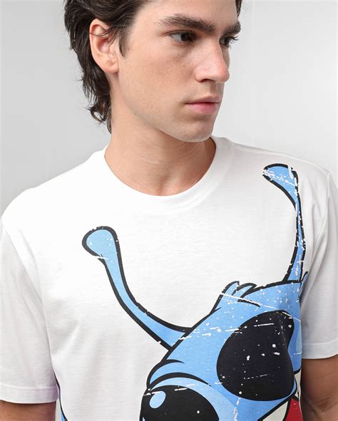 Riachuelo Camiseta Masculina Regular Estampa Stitch Branca Disney