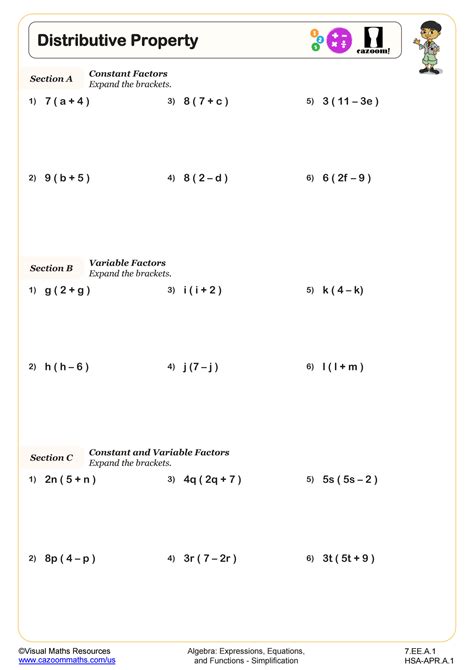 Distributive Property Worksheet Fun And Engaging 7th Grade Pdf Worksheets Library