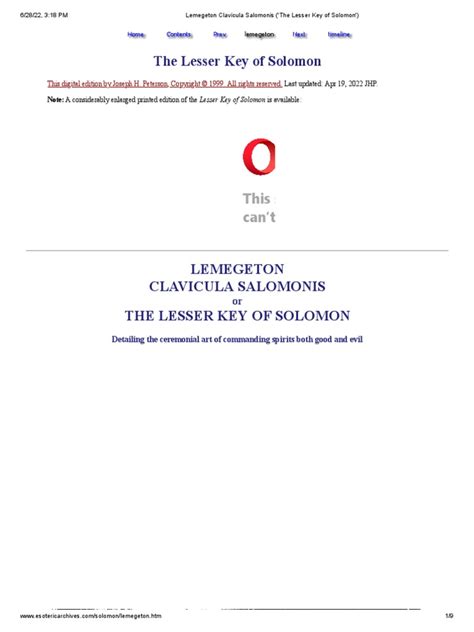 Lemegeton Clavicula Salomonis ('The Lesser Key of Solomon') | PDF | Occult