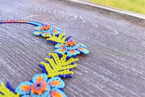 Blue Peyote Necklace Blue Boho Necklace Native American Beaded