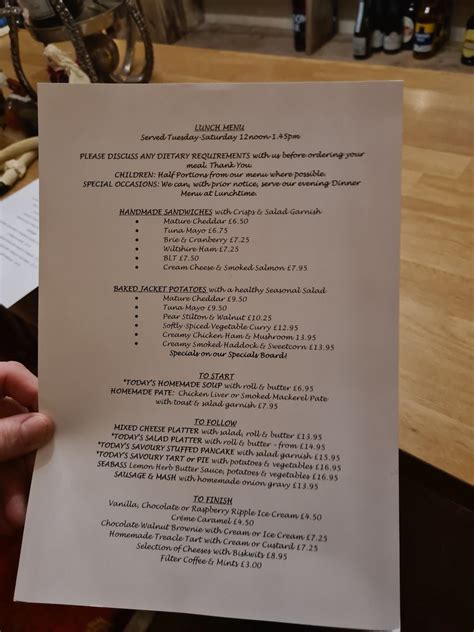 Menu At The Potting Shed Whitchurch Restaurant Symonds Yat