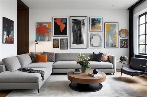 Premium AI Image | Contemporary art gallery wall in a modern living room