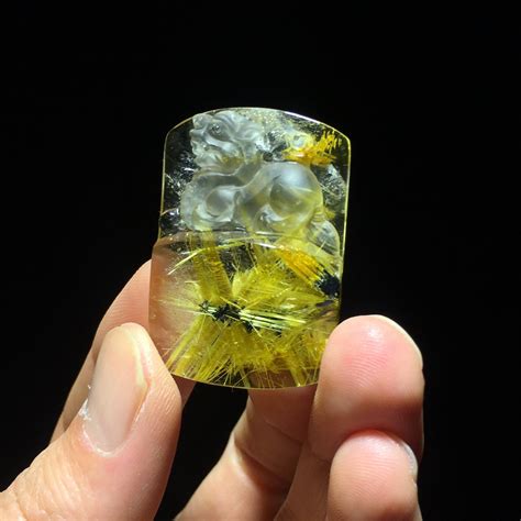 Mm Stunning Natural High Quality Rare Golden Rutilated Gemstone Hand