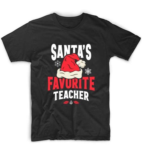 Santas Favorite Teacher Christmas Women Men Santa Hat Xmas Graphic