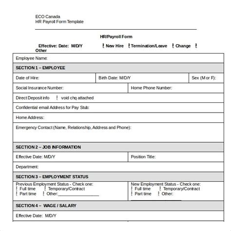 Employee Status Change Form Template