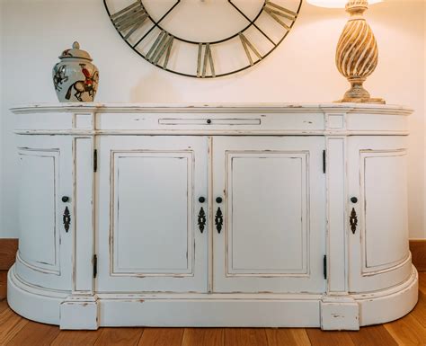 French Distressed White Large Sideboard Cabinet La Maison Chic