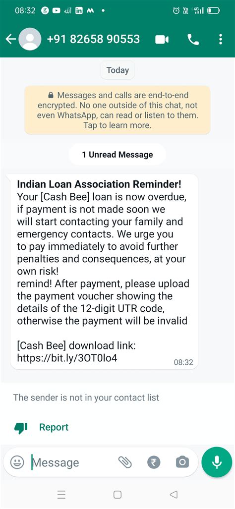 Fraudulent Messages On WhatsApp For Payment For The Loan Consumer