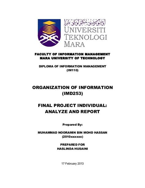 Uitm Im110 Imd253 Organization Of Information Imd253 Individual A…