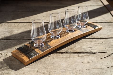 Barrel Stave Bourbon Flight With Four Glencairn Glasses Etsy