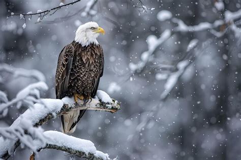 A Bald Eagle Sits On A Branch In The Snow Premium Ai Generated Image