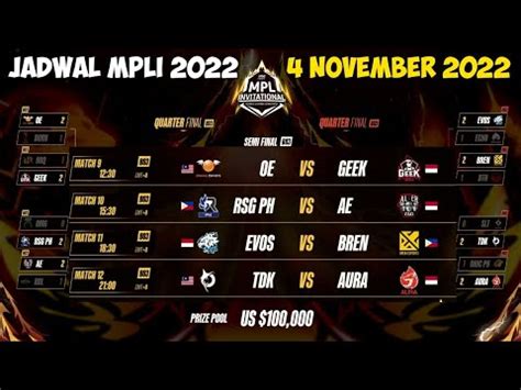 KLASEMEN JADWAL MPL INVITATIONAL HARI INI JUMAT 4 NOVEMBER 2022