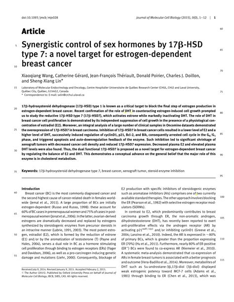 Pdf Synergistic Control Of Sex Hormones By 17β Hsd Type 7 A Novel