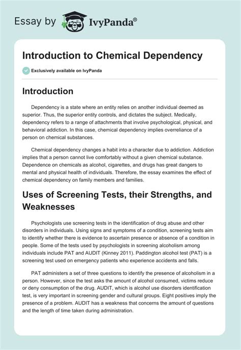 Introduction To Chemical Dependency 1353 Words Essay Example