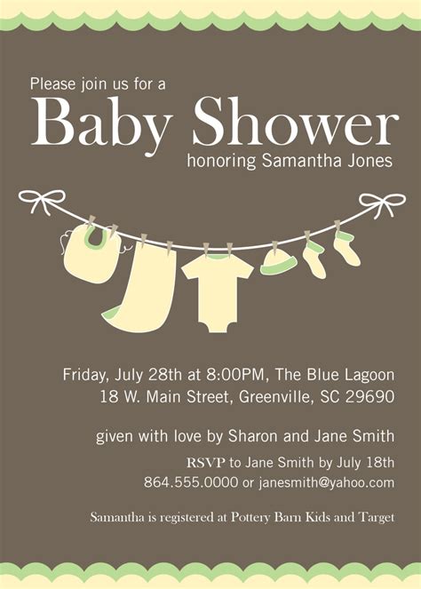 Baby Shower Invitations Yellow Green Gender Neutral Clothesline Set