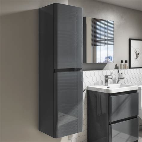 400mm Dark Grey Wall Mounted Tall Bathroom Cabinet Portland Beba17563 Appliances Direct