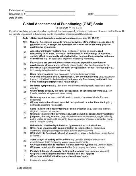 Global Assessment Of Functioning Scale Physiopedia