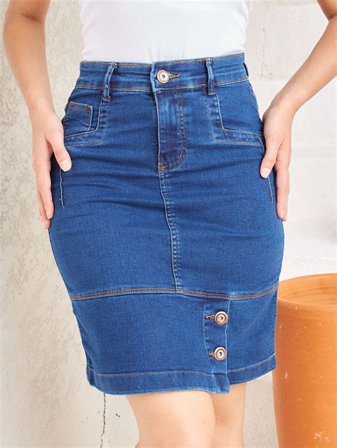 Saia Com Botões Na Barra In 2024 Denim Women Aesthetic Clothes Denim Skirt Women