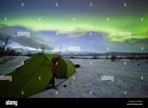 Camping Under The Northern Lights Stock Photo Alamy