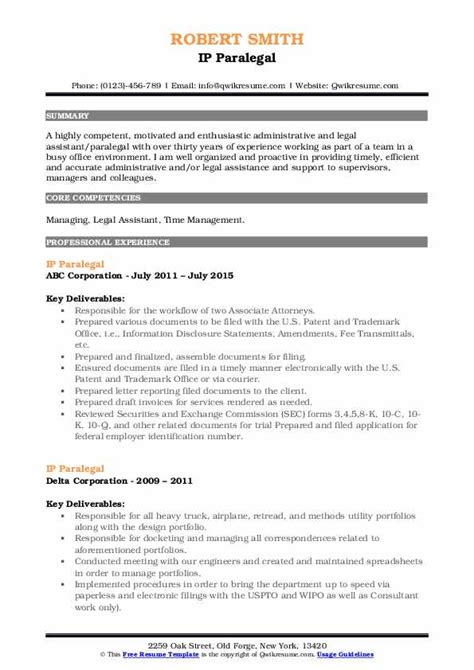 Ip Paralegal Resume Samples Qwikresume