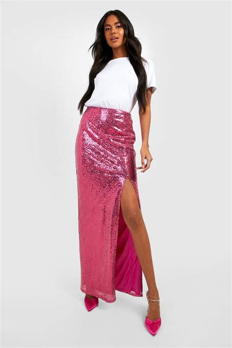 Side Split Sequin Maxi Skirt Boohoo