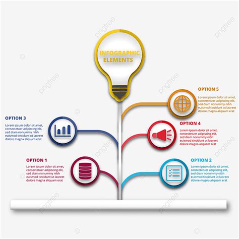 Colourful Tree Infographic Element With Bulb Colourful Step Element