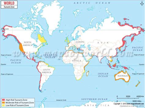 World Map - Tsunami Zones | Tsunami, Map globe, Map