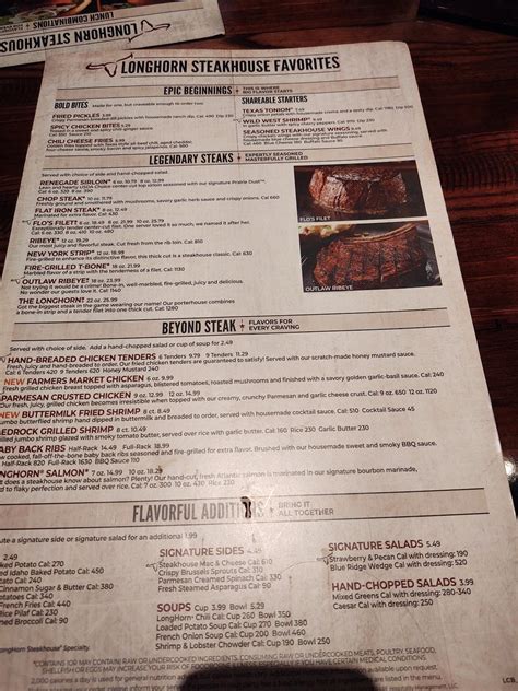 Menu At Longhorn Steakhouse Colorado Springs