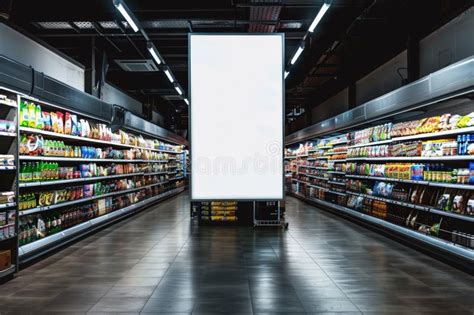 Afiche Publicitario En Blanco Mockup Dentro De Supermercado Tienda