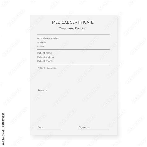 Blank Medical Certificate Template Document Form For Disease