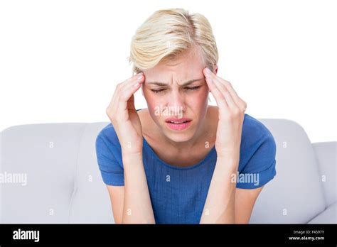 Attractive Blonde Woman Having Headache Stock Photo Alamy