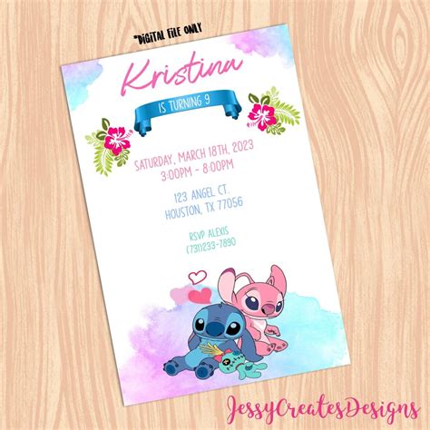 Stitch Angel Birthday Invitation Digital Only Etsy Artofit