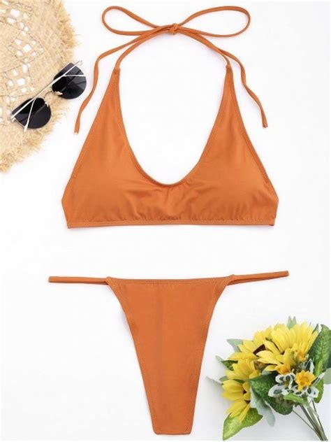 Sassy Solid Orange Extreme Teardrop G String Bikini Set Swimwear Hot