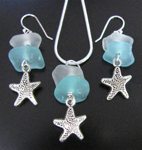 Sea Glass Jewelry Genuine Beach Combed Seaglass Blue And Green Sea Glass Necklace And Earrings