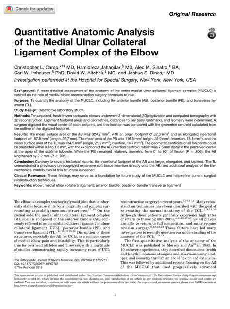 Pdf Quantitative Anatomic Analysis Of The Medial Ulnar Collateral