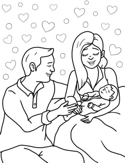 Coloriage L amour de la famille au nouvel née