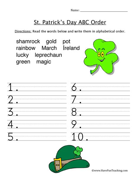 St Patrick S Day ABC Order Worksheet Have Fun Teaching