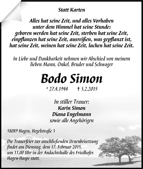 Traueranzeigen Von Bodo Simon Trauer In NRW De