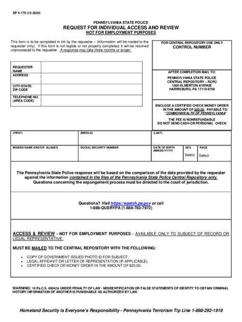 Pennsylvania State Police Request For A Criminal Record Fill Out And