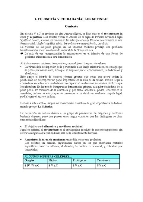 T1 Sofistas Y Sócrates 4 FilosofÍa Y CiudadanÍa Los Sofistas Contexto En El Siglo V A Se