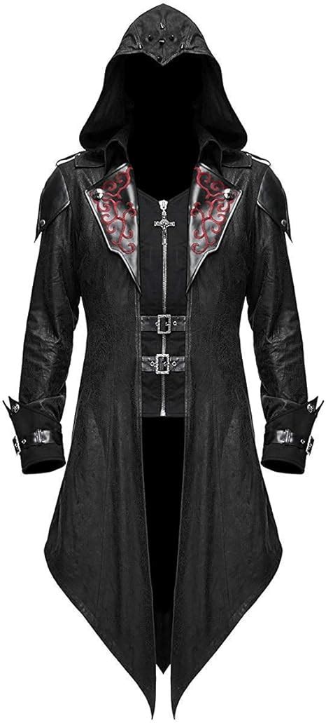 Devil Fashion Mens Gotik Jacke Mantel Mit Kapuze Schwarz Dieselpunk Assassins Creed Schwarz