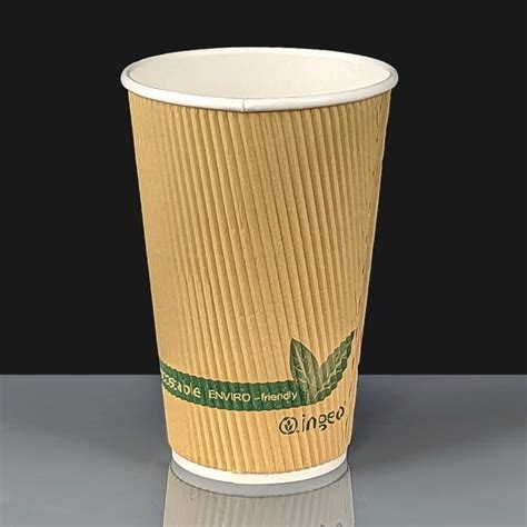 16oz Kraft Ripple PLA Compostable Hot Drink Paper Cups