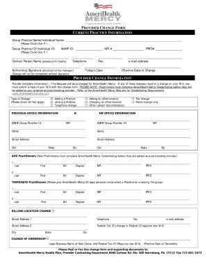 Fillable Online Amerihealth Provider Change Form Fax Email Print