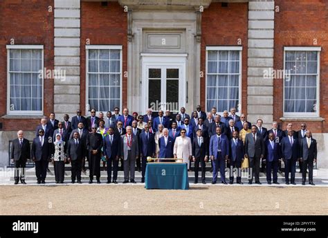 London, UK. 05th May, 2023. King Charles III (C) poses for a group ...