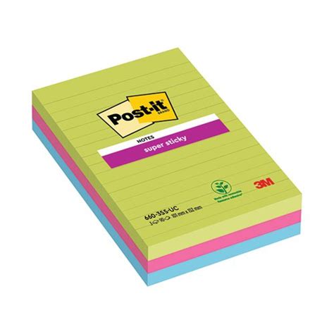 Post It Notes Super Sticky 101x152mm Lined Ultra Pack Of 3 660 3ssuc All Things Office