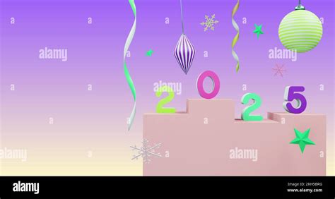 Image of 2025 number over new year and christmas decorations on purple ...