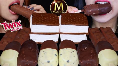 Asmr New Magnum Double Chocolate Dipped Ice Cream Bars Twix Candy Ice Cream Marshmallow Pies