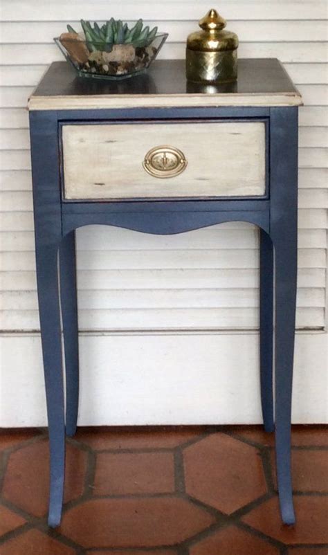 Navy Bluecream Vintage Nightstand 1940s Blue Painted Furniture