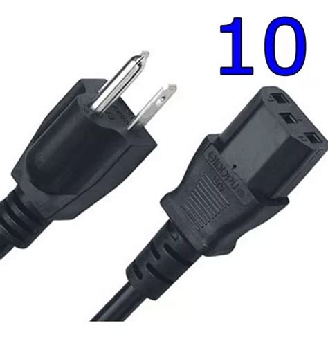 Pack 10 Cable Poder Corriente Ac 1 20 Metros Pc Cpu Printer Cuotas