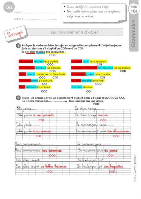 Ce2 COD Et COI GRAMMAIRE